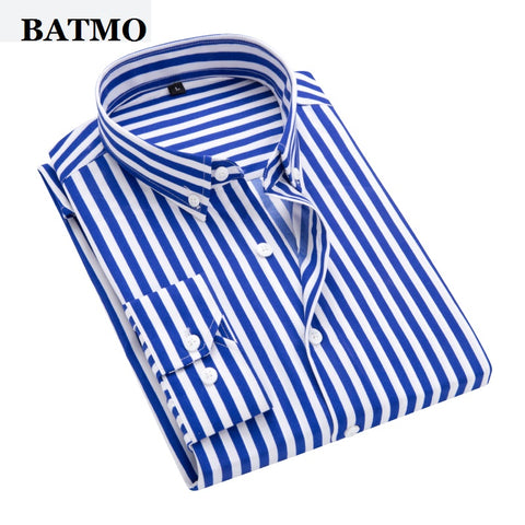 Batmo 2019 new arrival spring high quality stirped casual blue shirts men,men's striped shirts,white shirts men plus-size S-5XL