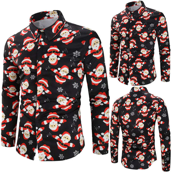 Brand Christmas Shirt Men Fashion Snowflakes Santa 3D Printed Casual Shirts Slim Long Sleeve Blouse Hip Hop Men's Clothing