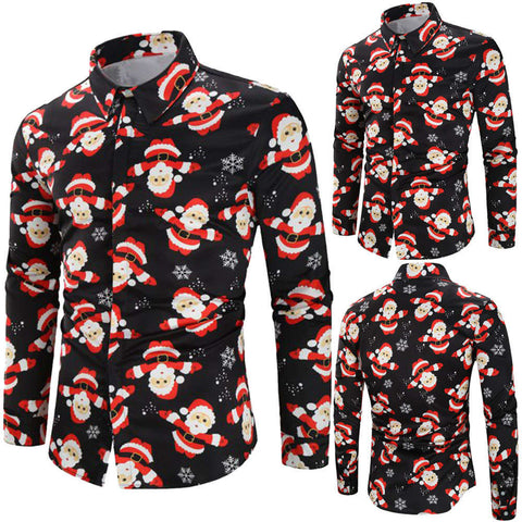 Brand Christmas Shirt Men Fashion Snowflakes Santa 3D Printed Casual Shirts Slim Long Sleeve Blouse Hip Hop Men's Clothing