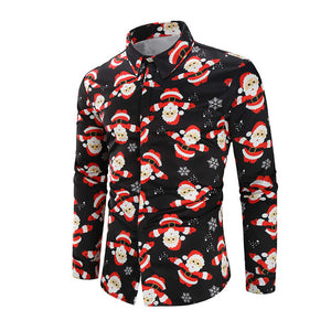 Brand Christmas Shirt Men Fashion Snowflakes Santa 3D Printed Casual Shirts Slim Long Sleeve Blouse Hip Hop Men's Clothing