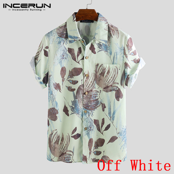 INCERUN 2019 Men Hawaiian Beach Shirt Printing Casual Loose Pockets Tops Summer Short Sleeve Streetwear Chemise Men Brand Shirts