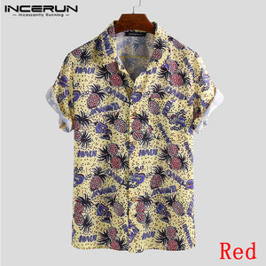 INCERUN 2019 Men Hawaiian Beach Shirt Printing Casual Loose Pockets Tops Summer Short Sleeve Streetwear Chemise Men Brand Shirts