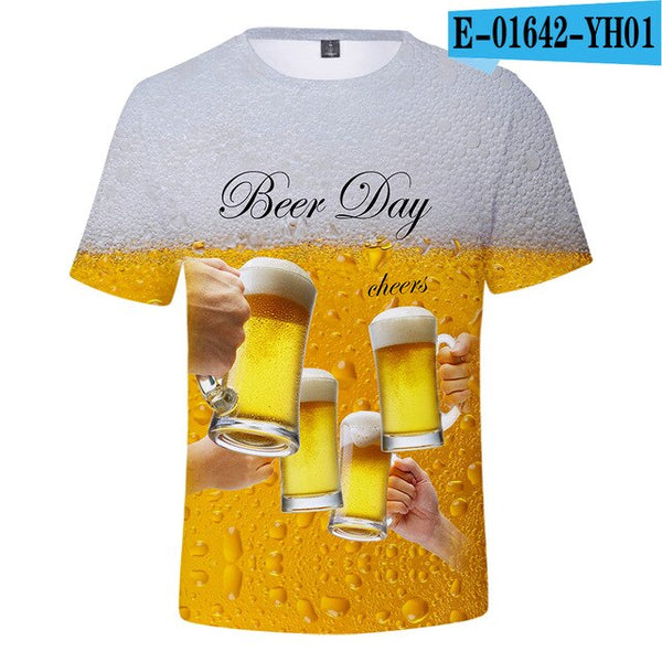 3D Print Beer Day T shirt Mens Summer T-shirt Beer Day Fashion O-neck Short Sleeve Tees Casual 3D Tops Lady/men Cool 3D T-shirts