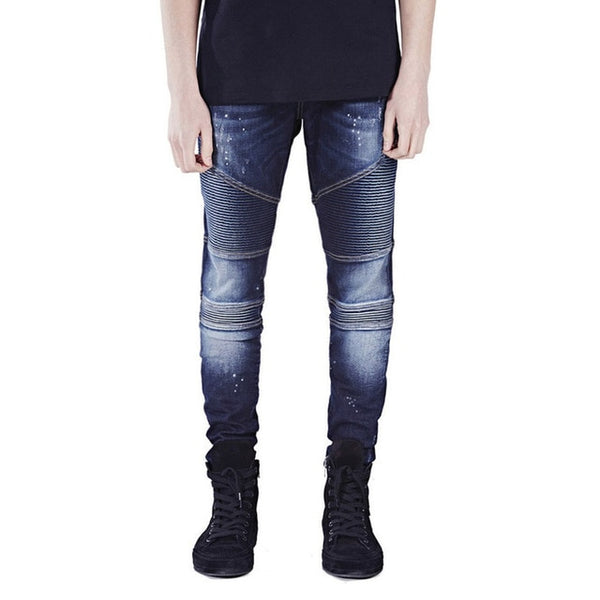 Men Jeans Runway Slim Racer Biker Jeans Fashion Hiphop Skinny Jeans For Men H0292