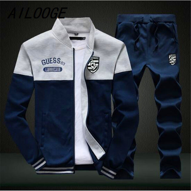 AILOOGE Brand New Men Sets Fashion Autumn Spring Sporting Suit Sweatshirt +Sweatpants Mens Clothing 2 Pieces Sets Slim Tracksuit