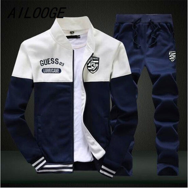 AILOOGE Brand New Men Sets Fashion Autumn Spring Sporting Suit Sweatshirt +Sweatpants Mens Clothing 2 Pieces Sets Slim Tracksuit