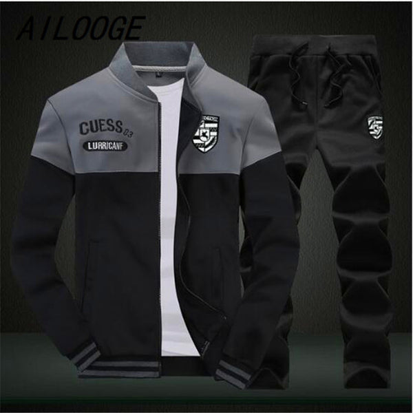 AILOOGE Brand New Men Sets Fashion Autumn Spring Sporting Suit Sweatshirt +Sweatpants Mens Clothing 2 Pieces Sets Slim Tracksuit