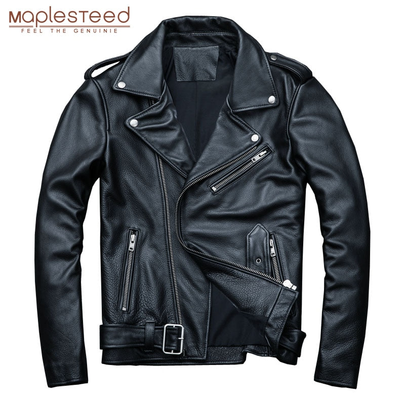 MAPLESTEED Classical Motocycle Jackets Men Leather Jacket 100% Natural Calf Skin Thick Moto Jacket Man Biker Coat Winter M192