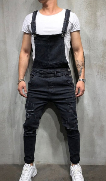 Fashion Men's Ripped Jeans Jumpsuits Hi Street Distressed Denim Bib Overalls For Man Suspender Pants Size S-XXXL