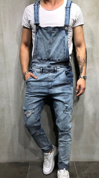 Fashion Men's Ripped Jeans Jumpsuits Hi Street Distressed Denim Bib Overalls For Man Suspender Pants Size S-XXXL