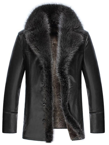 Faux Fur Collar men Faux Leather Jackets Winter Thicken Coat jaqueta de couro chaqueta  PU Leather jacket men