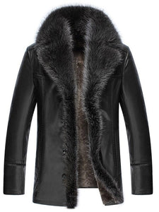 Faux Fur Collar men Faux Leather Jackets Winter Thicken Coat jaqueta de couro chaqueta  PU Leather jacket men