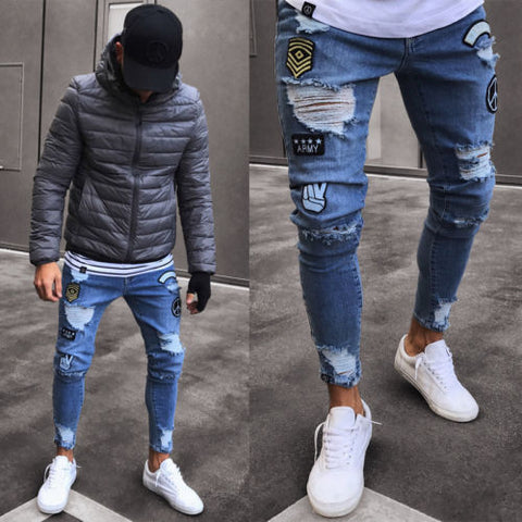 Thefound Mens Stretchy Ripped Skinny Biker Jeans Destroyed Taped Slim Fit Fashion Denim Pant USA