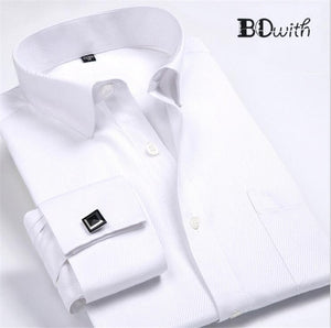 Light Blue Striped French Cufflink Men Shirt Long Sleeved Shirt Male Social Business Dress Work Men Business Shirts  Formal 4XL