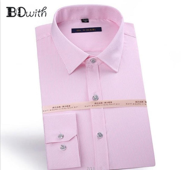 Light Blue Striped French Cufflink Men Shirt Long Sleeved Shirt Male Social Business Dress Work Men Business Shirts  Formal 4XL