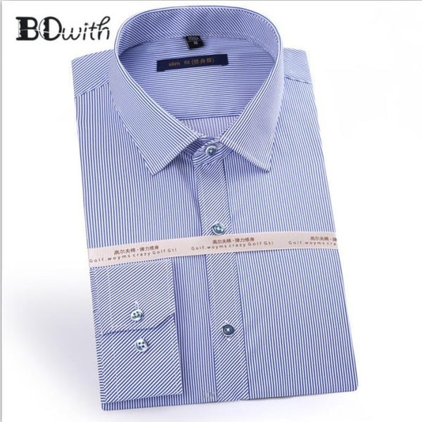 Light Blue Striped French Cufflink Men Shirt Long Sleeved Shirt Male Social Business Dress Work Men Business Shirts  Formal 4XL