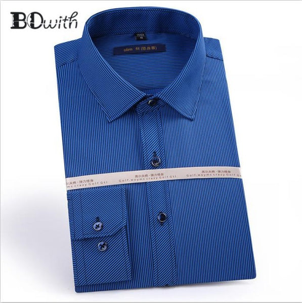 Light Blue Striped French Cufflink Men Shirt Long Sleeved Shirt Male Social Business Dress Work Men Business Shirts  Formal 4XL