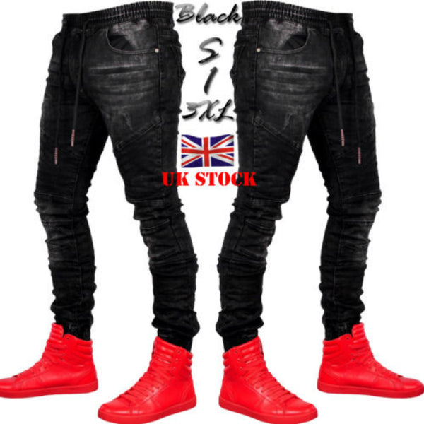 2019 Men Stylish Ripped Jeans Pants Biker Skinny Slim Straight Frayed Denim Trousers New Fashion skinny jeans men Clothes