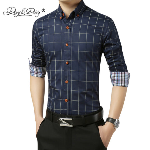 DAVYDAISY New Arrival 2019 Autumn Men Shirt Long Sleeve Man Business Plaid Shirt Brand Clothing Dress Shirt Man 6 Colors DS038