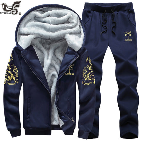 XIYOUNIAO plus size M~8XL 9XL Casual Tracksuit Men Winter Brand 2pcs Sets  Fleece Thick Hooded Jacket+Pants Sporting Suit Male