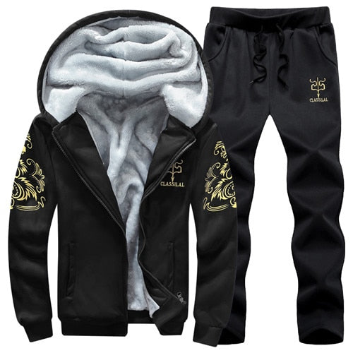 XIYOUNIAO plus size M~8XL 9XL Casual Tracksuit Men Winter Brand 2pcs Sets  Fleece Thick Hooded Jacket+Pants Sporting Suit Male