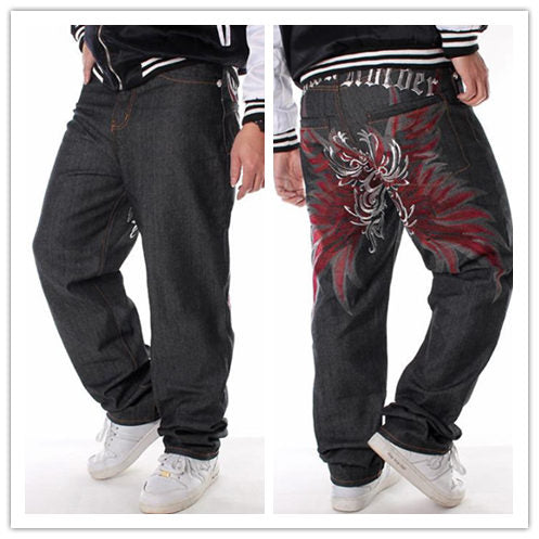 Fashion Baggy Style Men's Jeans HipHop Loose Big Pocket Boys Skateboard Rap Punk Distressed Black Cowboy Trousers Plus Size 46