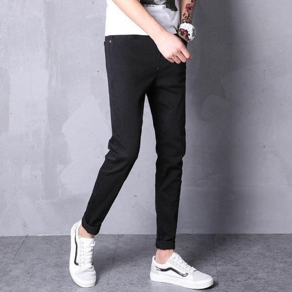 LEFT ROM 2019 Spring Summer New Fashion Men Casual Stretch Skinny Jeans Slim fit Trousers Tight Pants Solid Colors Pencil 28-38